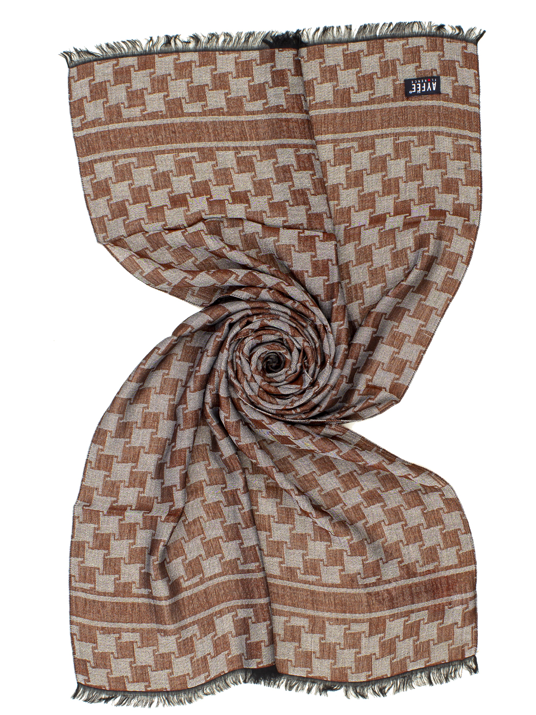 STOLA UOMO MACRO PIED DE POULE, 60%VI 40%MODAL, CM 60X190, MADE IN ITALY       - BROWN